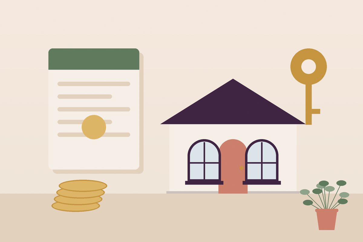 Home documents, a key and a house illustrating renovation finance