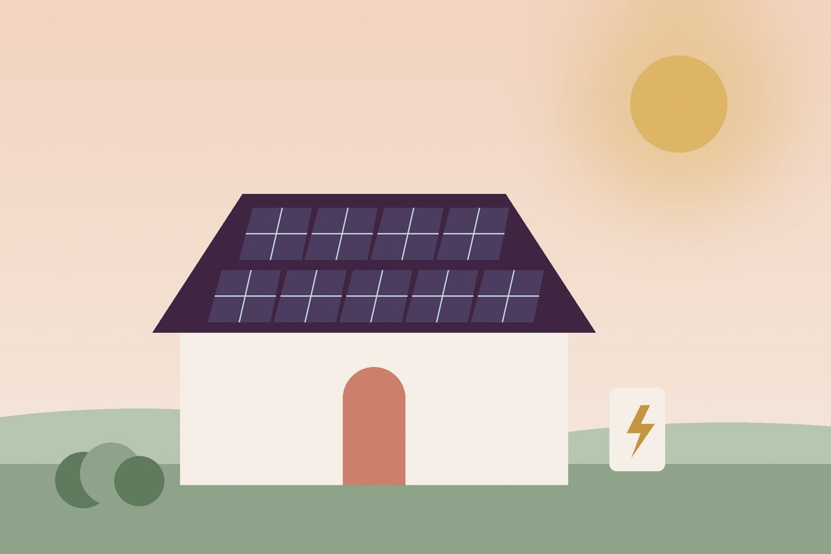 Home with solar panels on the roof under a bright sun